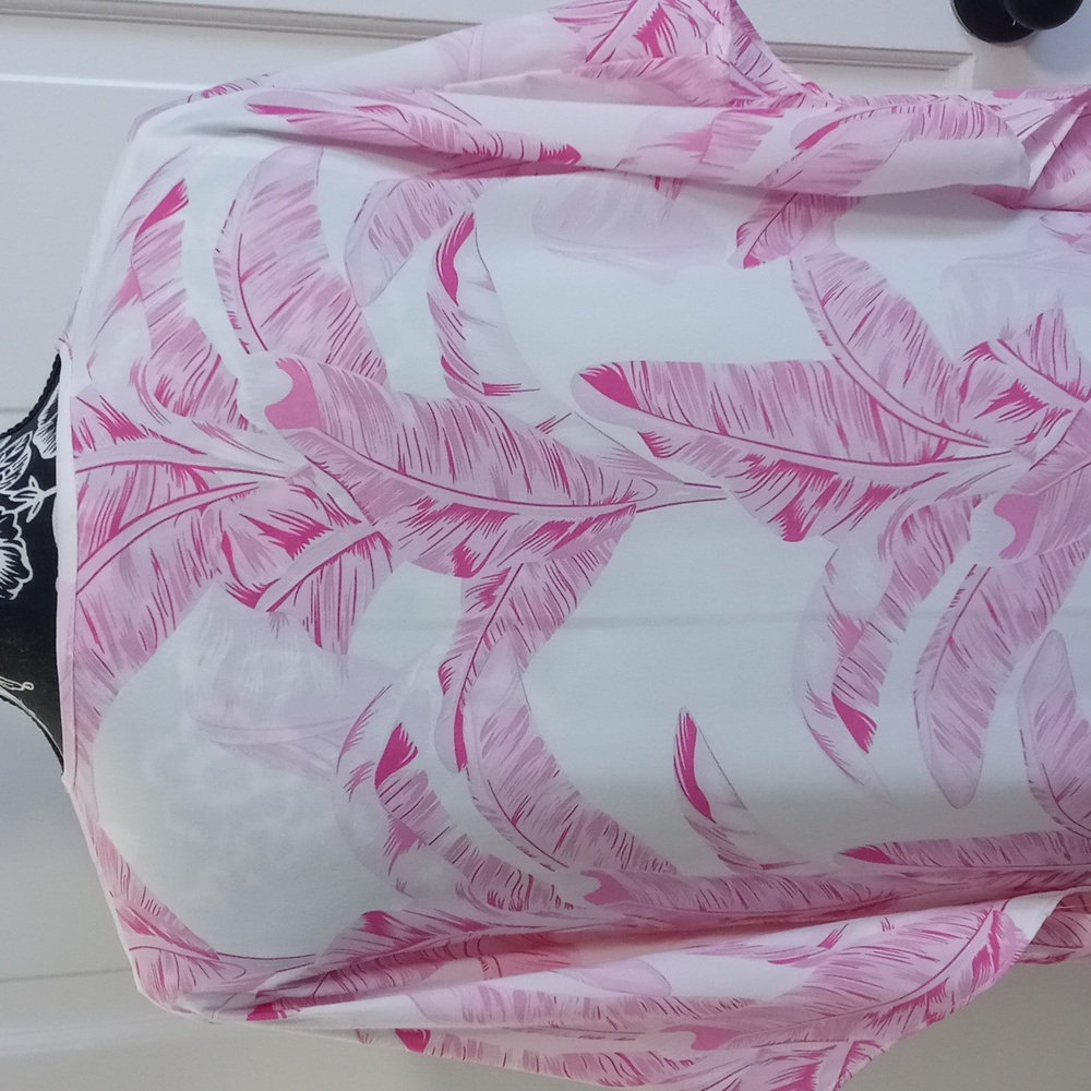 💗Buddy Love💗 - Pink/White Palm Leaf Pixie Cover-Up Dress - Picture 7 of 14